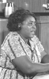 Fannie Lou Hamer of Indianola, Mississippi, testifying before the Democratic Party's Credentials Committe in August 1964 challenging the all-white and anti-civil rights delegtion at the Democratic National Convention.